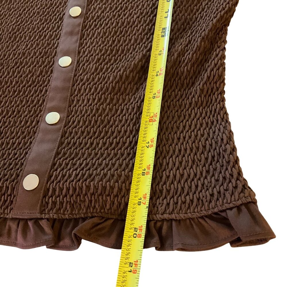Loft Brown Ruched  Top  Ruffle Hem Short Sleeve Collar Womens Small neutral - Picture 7 of 7